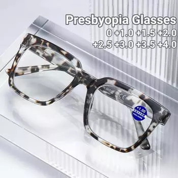 Универсальные очки для чтения с высоким разрешением, модные очки для женщин с большой оправой для пресбиопии, очки для дальнего зрения с защитой от синего света +100 чёрный