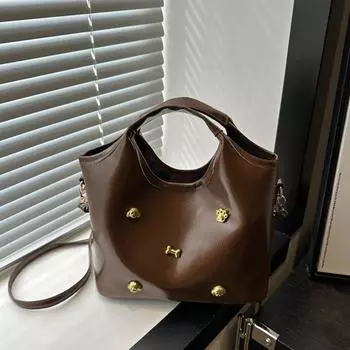 Универсальные плечевые сумки из ПУ кожи с принтом лапы, однотонные ручные сумки кроссбоди, большой вместимости, сумки под мышкой, женские, для девочек AVE 24x11.5x19cm кофейный