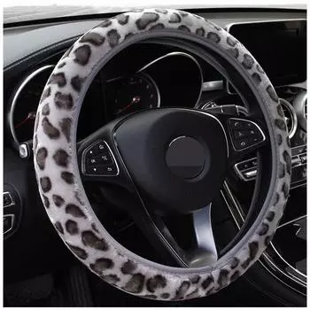Универсальные плюшевые чехлы на руль автомобиля леопардового цвета с зимним мехом, комплект чехлов для ручного тормоза, салон автомобиля B