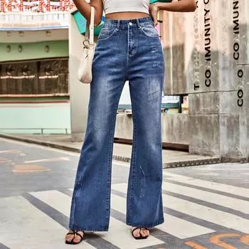 Универсальные повседневные расклешенные джинсы со средней талией S синий