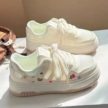 Универсальные повседневные туфли из кожи в студенческом стиле, женские, лето 2024 г., новые туфли с дышащей сеткой и большим носком 35 бежевый