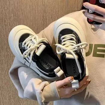 Универсальные повседневные туфли на толстой подошве с увеличенной высотой каблука, женские белые туфли 2025 года, новые осенне-зимние туфли в стиле ретро для студентов, легкие спортивные туфли 35 бежевый