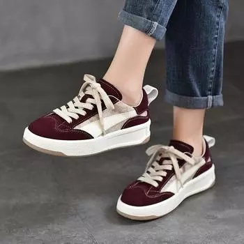 Универсальные повседневные женские туфли Johnature на шнуровке из натуральной кожи с круглым носком, разноцветные туфли на мягкой подошве на плоской подошве 38 вино красного