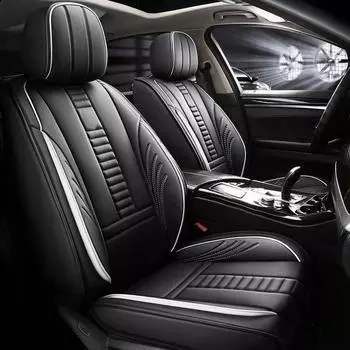 Универсальные прочные чехлы на передние сиденья автомобиля, подушка для сиденья из искусственной кожи, защитный коврик для автомобиля, приятный для кожи чехол на сиденье, полностью обернутый на 360 ° назад One Seat чёрный/белый