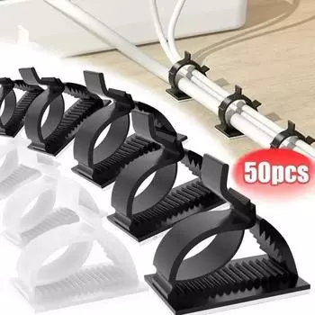 Универсальные регулируемые многоцелевые самоклеящиеся зажимы для кабелей Зажимы для проводов Держатели шнуров Настольная система управления кабелями Домашний офис Автомобиль 10pcs Black