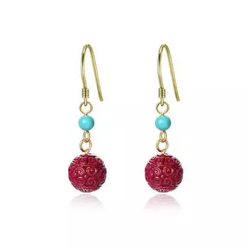 Универсальные серьги-бусины в стиле National Trend с перемоткой, в национальном стиле, красные, с киноварью, с крючками для ушей, женские длинные серьги в стиле ретро