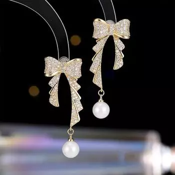 Универсальные серебряные серьги-иглы для женщин, летние новые простые длинные серьги, высококачественные серьги-бантики с жемчугом для женщин серебряный