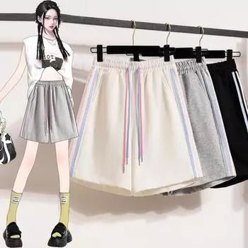 Универсальные широкие спортивные шорты для женщин на лето Новые боковые контрастные тележки для повседневного бега S белый