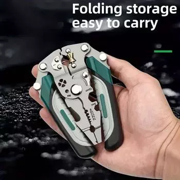 Универсальные складные плоскогубцы электрика - хром-ванадиевая сталь, промышленный инструмент с функциями обжима, зажима, скручивания, вытаскивания гвоздей. зелёный