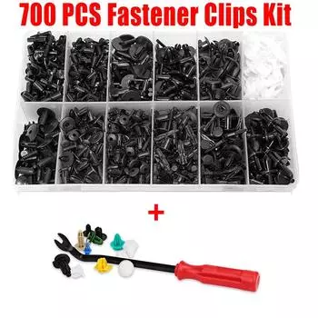 Универсальные Смешанные Автомобильные Клипсы-Застежки Пластиковая Упаковка Клипсы для Фиксации Дверной Панели Бампера Подкрылка Уплотнительной Ленты 700 Штук с 8-дюймовым Инструментом для Ремонта Автомобиля