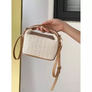 Универсальные соломенные плетеные сумки через плечо, повседневные сумки-ведра, модные контрастные цветные сумки, пляжные сумки для отпуска для женщин