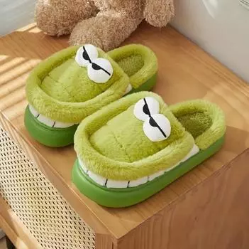 Универсальные тапочки из крокодилового хлопка женские зимние новые домашние уродливые милые индивидуальные забавные теплые плюшевые тапочки чёрный
