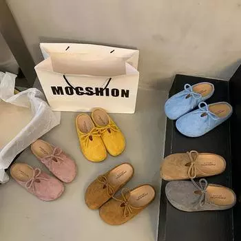 Универсальные тапочки-мешки Boken с плоским дном, женские, весна 2025, новые тапочки с бантом на одной педали и мягкой подошвой 35 синий