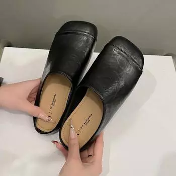 Универсальные тапочки-мешки на голову, женская верхняя одежда 2025 года, весенние ленивые туфли на одной педали, удобные, с мягкой подошвой, повседневные туфли с квадратной головкой Muller 35 чёрный