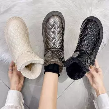 Универсальные теплые резиновые хлопковые зимние сапоги на низком каблуке для женщин на осень и зиму 36 чёрный
