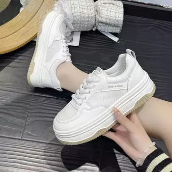 Универсальные туфли из бисквита на толстой подошве, легкие и универсальные повседневные туфли для занятий спортом на доске, белые туфли из мягкой кожи 35