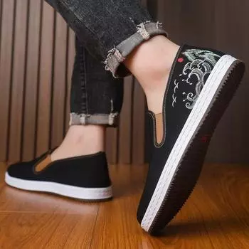 Универсальные туфли из ткани с вышивкой в национальном стиле. Новые рабочие туфли с мягкой подошвой, дышащие. Удобные повседневные мужские туфли с одной педалью. 39