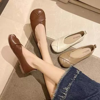 Универсальные туфли на низком каблуке и плоской подошве для женщин на лето 2024 года, новые ленивые туфли Doudou с одной педалью и неглубокой подошвой 35