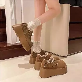 универсальные туфли на толстой подошве для женщин 2024 года, новые высокие и бархатные туфли с одной педалью, ленивые, теплые, из хлопка 35