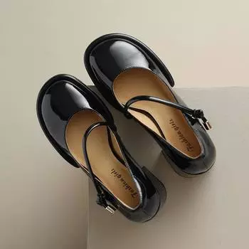 Универсальные туфли на толстой подошве в стиле ретро с круглым носком и новым толстым каблуком 34 чёрный