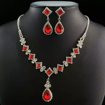 Универсальные ювелирные изделия из циркона, свадебные аксессуары, свадебное платье, серьги, ожерелье, набор, аксессуары для банкета красный
