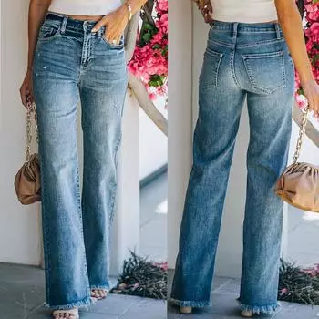 Универсальные узкие брюки из микроденима со средней посадкой для женщин XL синий