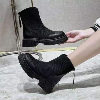 Универсальные женские осенние и зимние новые носки сапоги французские ретро короткие сапоги повседневные ботинки Martin 35 чёрный