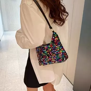 Универсальные женские сумки, новые модные осенние сумки через плечо, контрастные цветные пайетки, небольшие квадратные сумки, сумки-мессенджеры для покупок. 20*6*16cm белый