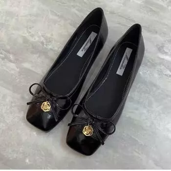 Универсальные женские туфли на мягкой подошве, весенние и осенние, французские туфли на плоской подошве с неглубоким носком, маленькие ароматные туфли-одиночки, туфли 2025 года Four Seas 35 темно-коричневого