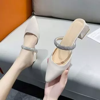 Универсальные женские туфли-туфли на высоком каблуке со стразами и острым носком, новинка 2025 года, верхняя одежда, полуоблегающая, модная женская обувь высокого класса 35