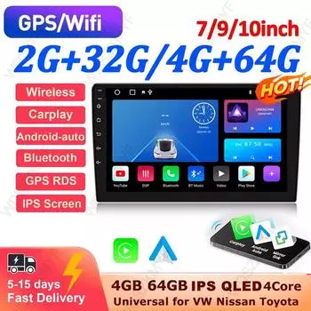 Универсальный 2Din автомобильный радиоприемник 7,9,10 дюймов Android мультимедийный проигрыватель GPS WIFI беспроводной CarPlay FM BT радио стерео приемник плеер