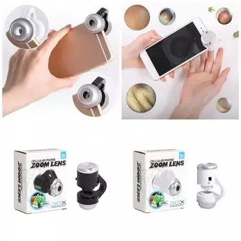 Универсальный 30-кратный микроскоп для мобильного телефона со светодиодной подсветкой, макрообъектив с оптическим зумом, зажим для объектива камеры для мобильного телефона чёрный