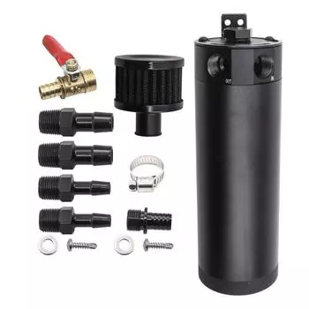 Универсальный 3/8 NPT алюминиевый заготовка перегородка 2-портовый маслоуловитель бак с фильтром сапуна удлиненный двигатель мини-масляный сепаратор 1 Set чёрный