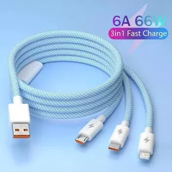 Универсальный 3-в-1 USB C кабель для зарядки iPhone Samsung Android 6A быстрая зарядка Type-C Micro USB 1.2M нейлоновый шнур для быстрой зарядки 1.2m