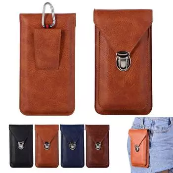 Универсальный 6,0 Ретро мужской поясной ремень Многофункциональный двойной клапан с магнитной пряжкой Подвесная сумка для Samsung Apple Phone Сумка на пояс Кожаный чехол L чёрный