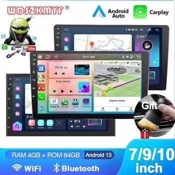 Универсальный 7 9 10 дюймовый мультимедийный проигрыватель 64G беспроводной CarPlay Android Auto Android13 2 Din FM радио стерео приемник плеер подарок