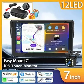 Универсальный 7-дюймовый автомобильный радиоприемник, мультимедийный видеоплеер, беспроводной Carplay, проводной Android Auto Car MP5, радиоприемник 12 светодиодов, 3 в 1, автомобильное зарядное устройство