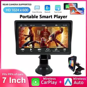 Универсальный 7-дюймовый автомобильный радиоприемник, мультимедийный видеоплеер, беспроводной Carplay и беспроводной сенсорный экран Android Auto