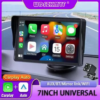 Универсальный 7-дюймовый автомобильный радиоприемник, мультимедийный видеоплеер, беспроводной Apple Carplay, Android Auto, сенсорный экран, FM, Bluetooth, WIFI