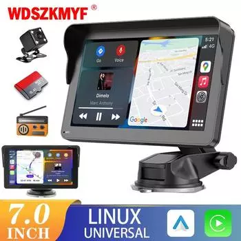 Универсальный 7-дюймовый автомобильный радиоприемник, мультимедийный видеоплеер, беспроводной Carplay, Android Auto, GPS-навигация, сенсорный экран BT5.0, автомобильный аксессуар