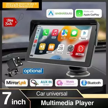 Универсальный 7-дюймовый беспроводной CarPlay Android Auto Car Radio Мультимедиа Видеоплеер Портативный сенсорный экран 4,3-дюймовый экран заднего вида