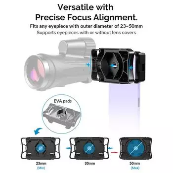 Универсальный адаптер для телескопа APEXEL для монокуляров, биноклей, микроскопа с диаметром 23-50 мм чёрный