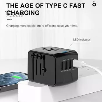 Универсальный адаптер питания для международных путешествий, высокоскоростной USB типа C, портативный разъем для Великобритании, США, Австралии, 6 А, 100-250 В, 5 розеток, адаптер питания, зарядное гнездо зелёный