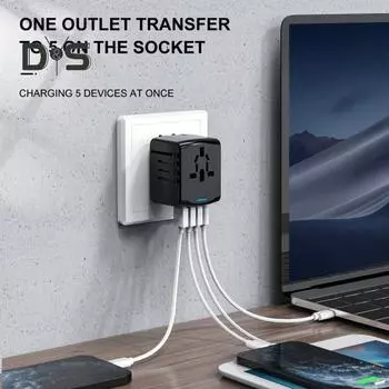 Универсальный адаптер питания для международных путешествий, высокоскоростной USB типа C, портативный разъем для Великобритании, США, Австралии, 6 А, 100-250 В, 5 розеток, адаптер питания, зарядное гнездо зелёный