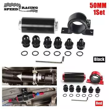 Универсальный алюминиевый топливный фильтр 50 мм с адаптерами AN6 AN8 AN10, монтажным кронштейном и гаечным ключом, легко очищается и устанавливается красный