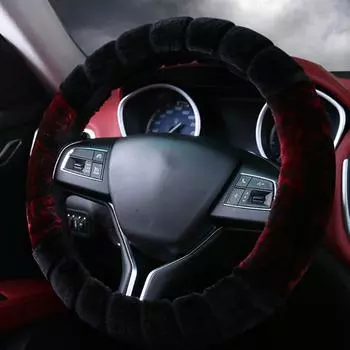 Универсальный автомобильный чехол на руль 38 см, противоскользящий, модный, плюшевый, с коротким мехом, мягкий, теплый дизайн красный