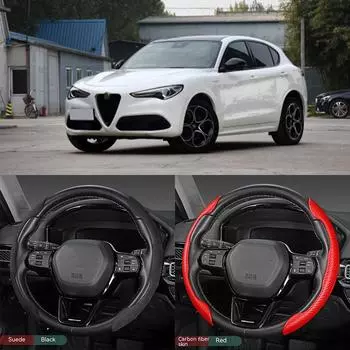 Универсальный автомобильный чехол на руль для Alfa Romeo из углеродного волокна, нескользящий, украшение интерьера автомобиля Suede Black A