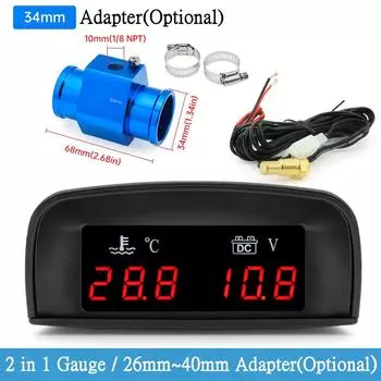 Универсальный автомобильный грузовик ЖК-датчик температуры воды и вольтметр 2 в 1 с адаптером для соединительной трубы 26 мм ~ 40 мм 1/8NPT датчик температуры 12 В / 24 В