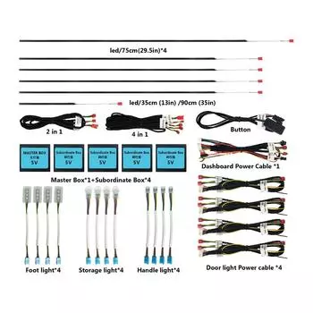 Универсальный автомобильный комплект окружающего освещения с беспроводным управлением через приложение 256 RGB Dream Color и 55 предустановленных режимов Светодиодные неоновые подсветки для ног Аксессуары