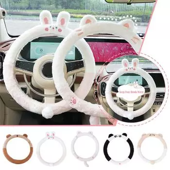 Универсальный автомобильный милый плюшевый чехол на руль для женщин, милый мультяшный зимний пушистый чехол для подогрева руля, аксессуар E0A6